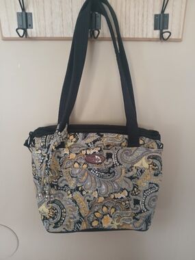NWT Quilted Paisley Tote in Black & Yellow Grey Donna Sharp Shoulder Bag